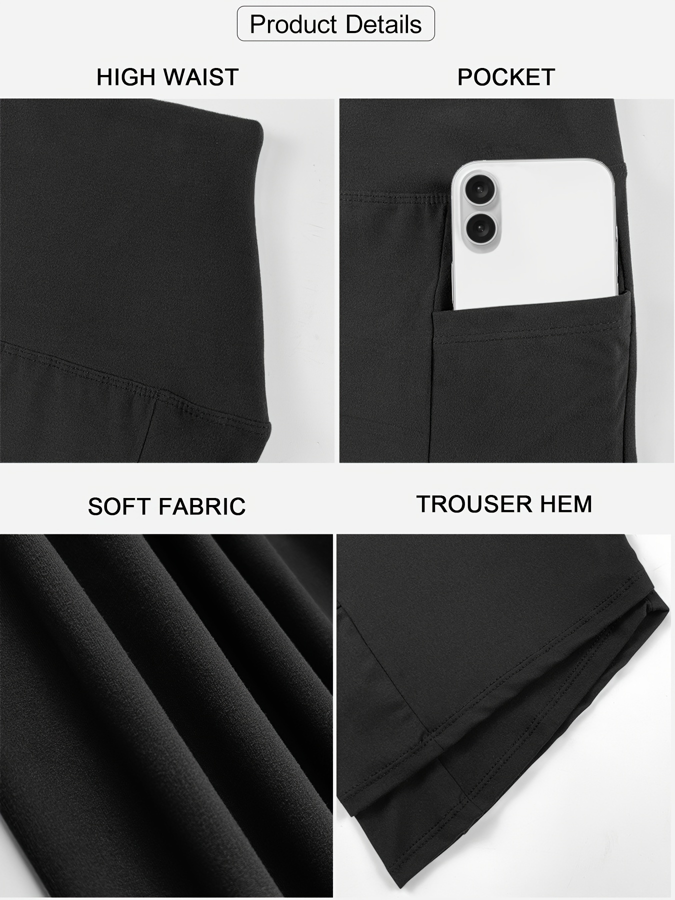 Women'S High-Waisted Side Pockets 7-Inch Pants - Stretchy, Comfortable, and Stylish for Spring/Summer/Fall - Solid Color, Slim Fit, Side Pockets for Everyday Comfort, Casual Wear Pants | Highwaisted Leggings | Stretchy Fabric