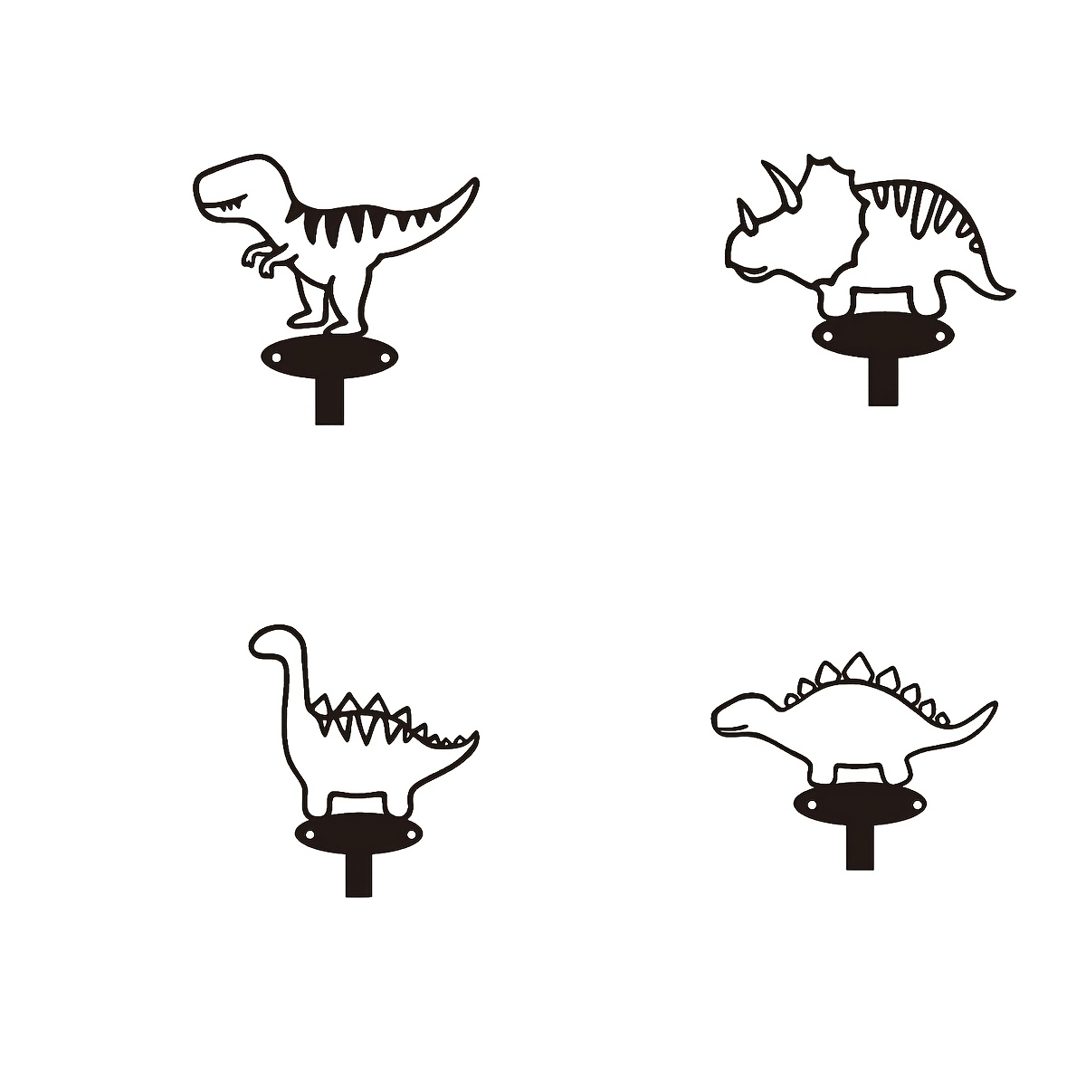 TEMU 4pcs Set, Cartoon Dinosaur Silhouette Shaped Wall-mounted Hooks, Black Metal Wall-mounted Hooks, Modern , Fun Hooks, For Clothes, Hats, Belts,