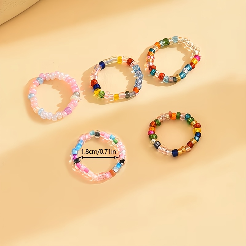 5pcs Colored Glass Seed Bead Ring Set, Versatile