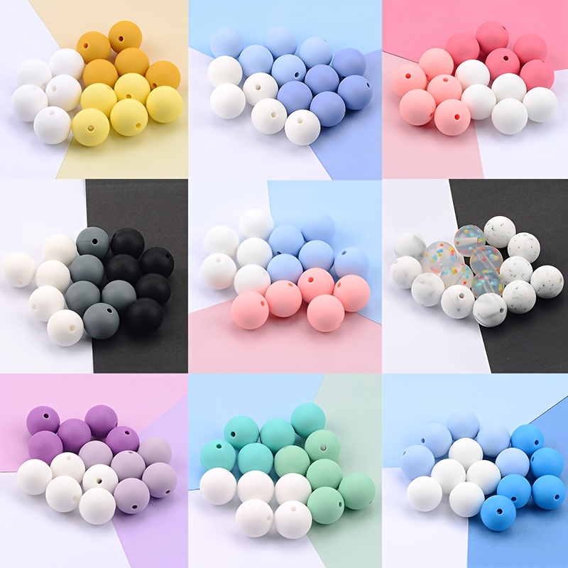 50 Perline In Silicone Da 15 Mm Per Portachiavi E Gioielli - 5 Colori Leopardo, Rosa, Bianco, Marrone