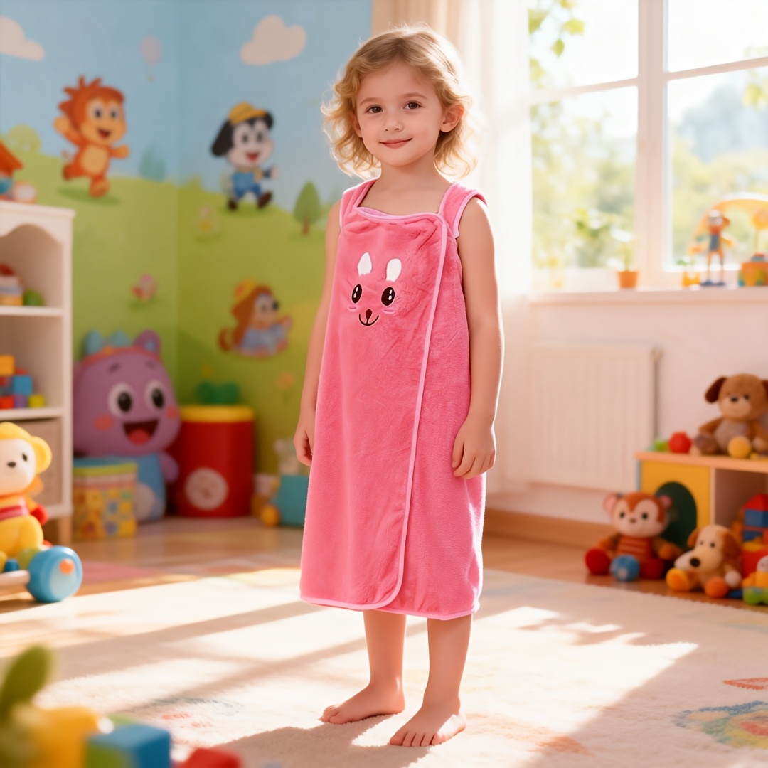 TEMU Cute Rabbit Ear Thick Wearable Bath Skirt, Absorbent Quick Drying Ultra Compact Bath Towel Robe, Suitable For 6-12 Years Old, 250 Grams Per , A