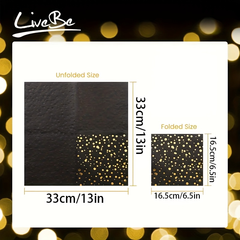 E-shop 20/40/60er Pack Schwarze Servietten mit Goldfolie Polka-Dot Konfetti, Polka-Dot Partyzubehör (6,5 x 6,5 Zoll, 2-lagig) (Gold-Schwarz Pot),