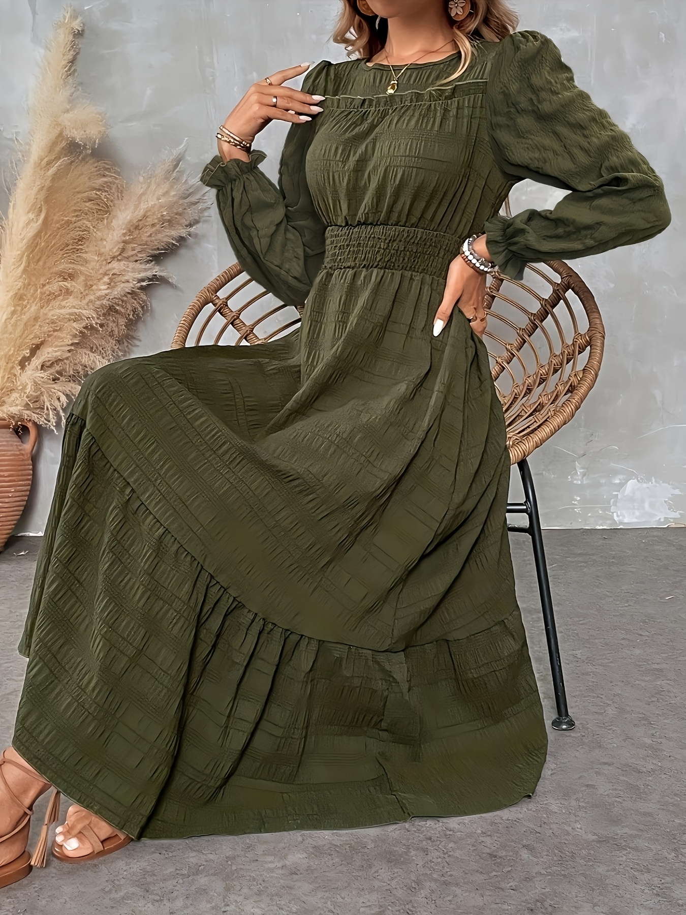 green emerald velvet dress Elegant olive off-the-shoulder silk maxi dress main image 1