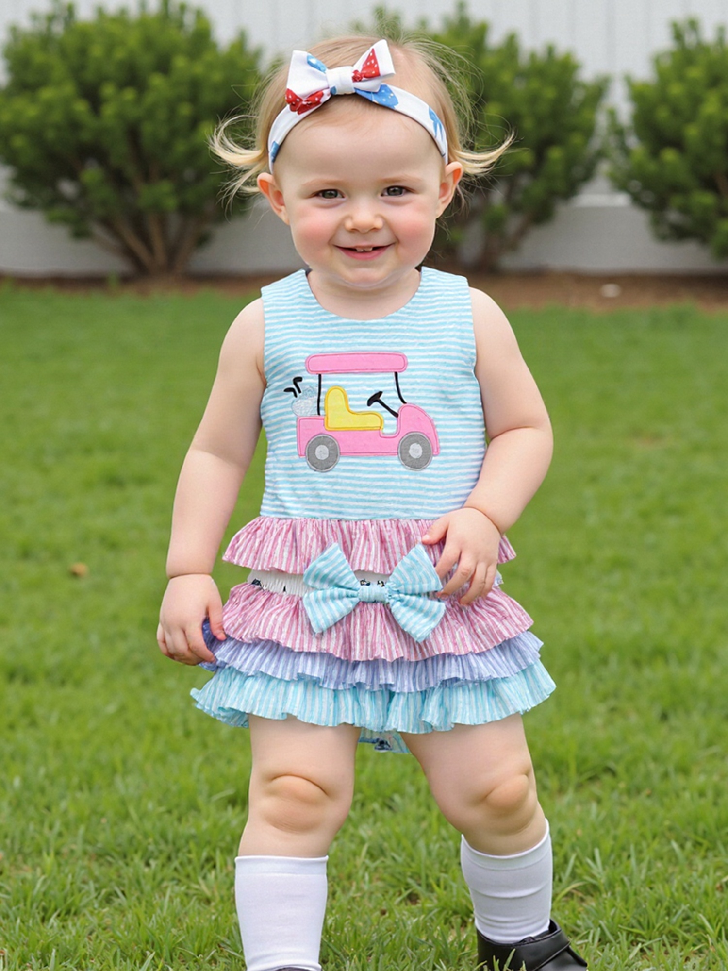 green and pink striped golf dress Pink & Green Striped Dress – H Kyle Boutique main image 0