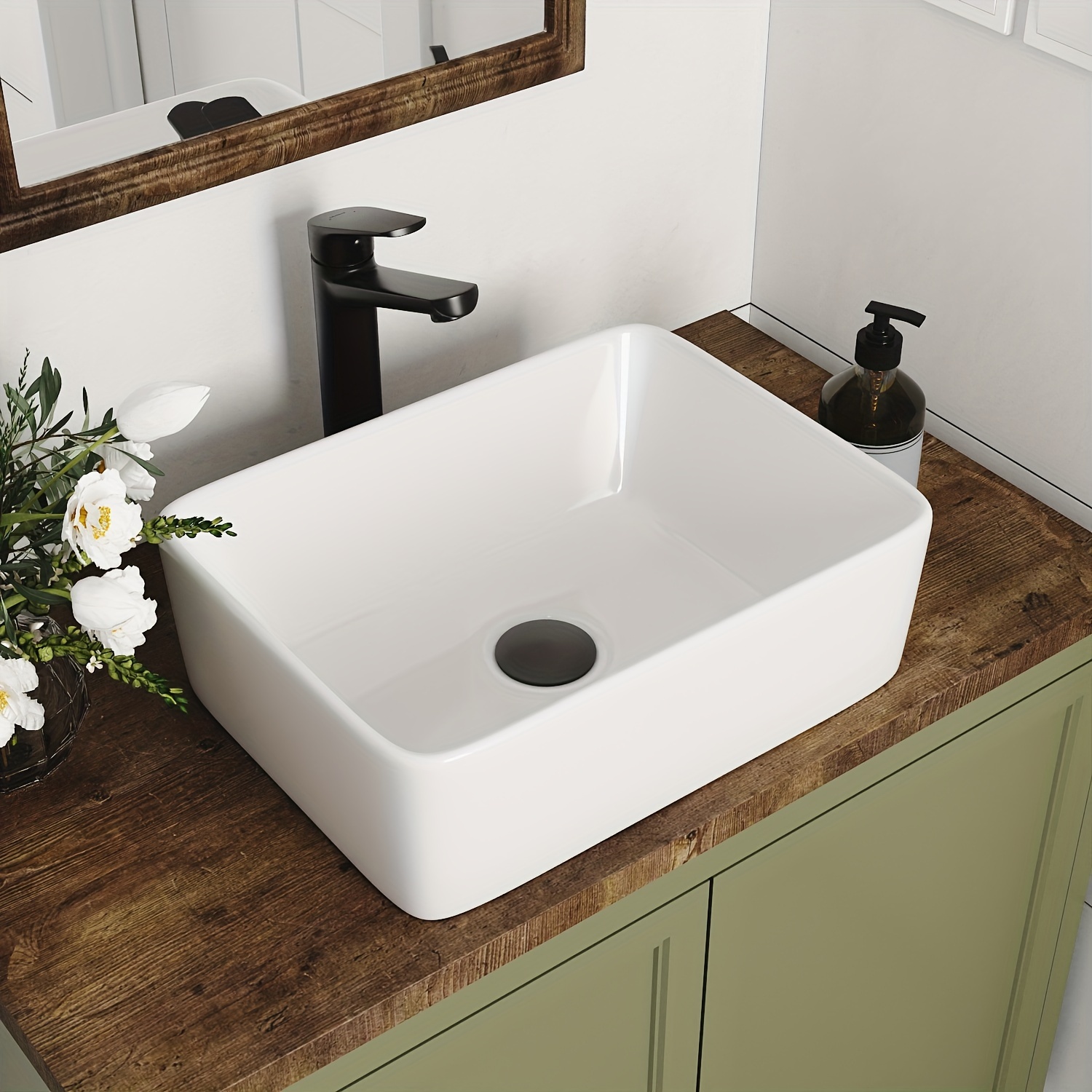 

Rectangle Vessel Sink, Deervalley Dv-1v0048 16" X 12'' White Bathroom Sink Ceramic Above Counter Sink Bowl