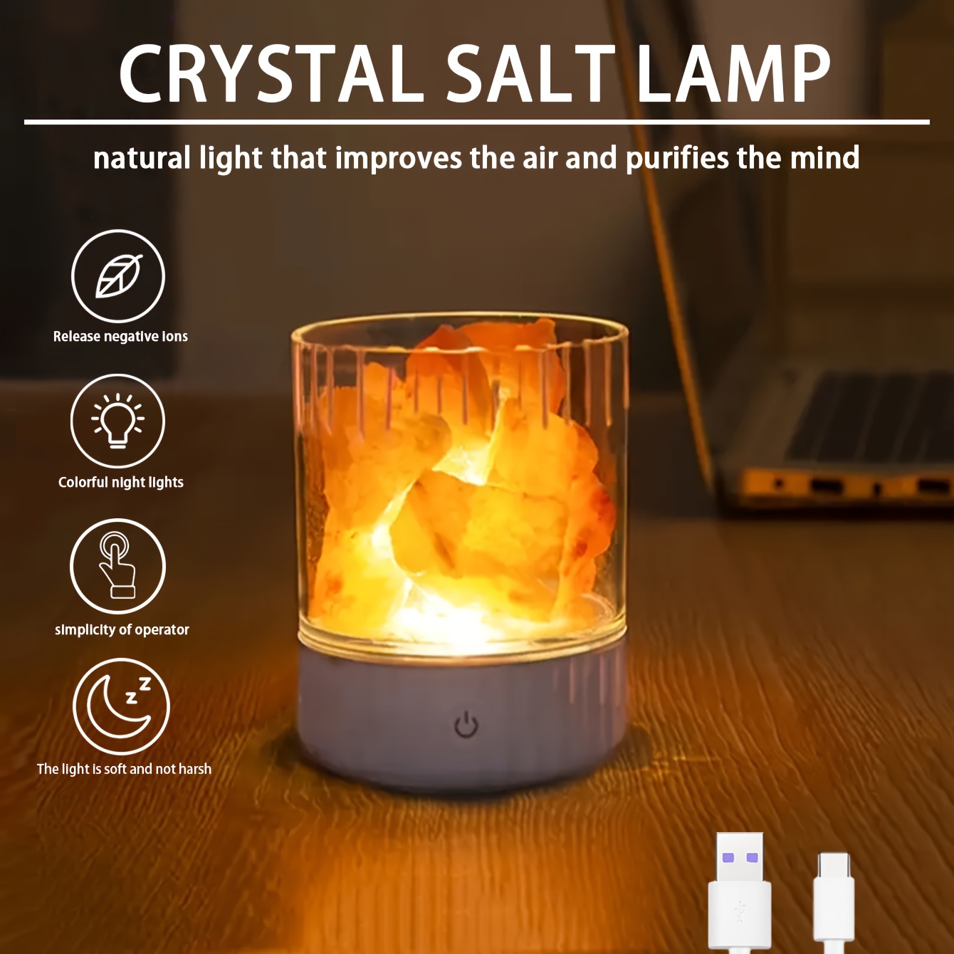 

1 Usb Himalayan Smoked Salt Lamp, Rock Salt Night Lamp With Usb Plug, Living Room Crystal Rock Salt Lamp, Home Decoration