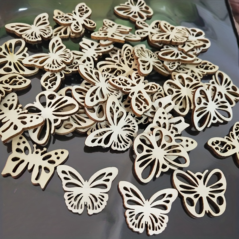 

50pcs Laser Cut Butterfly Decoration, Hollow Unfinished Wood Decoration, Diy Painting Graffiti Ornaments, Wooden Craft, Home Party Wedding Decoration, Room Decor