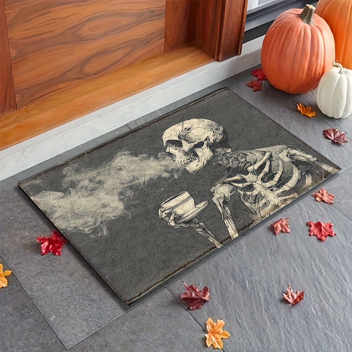 

-themed Microfiber Bath Mat - Quick Dry, Non-slip With Smoking Skeleton & , Machine Washable, Stain Resistant - Kitchen, Bathroom, Shower Decor