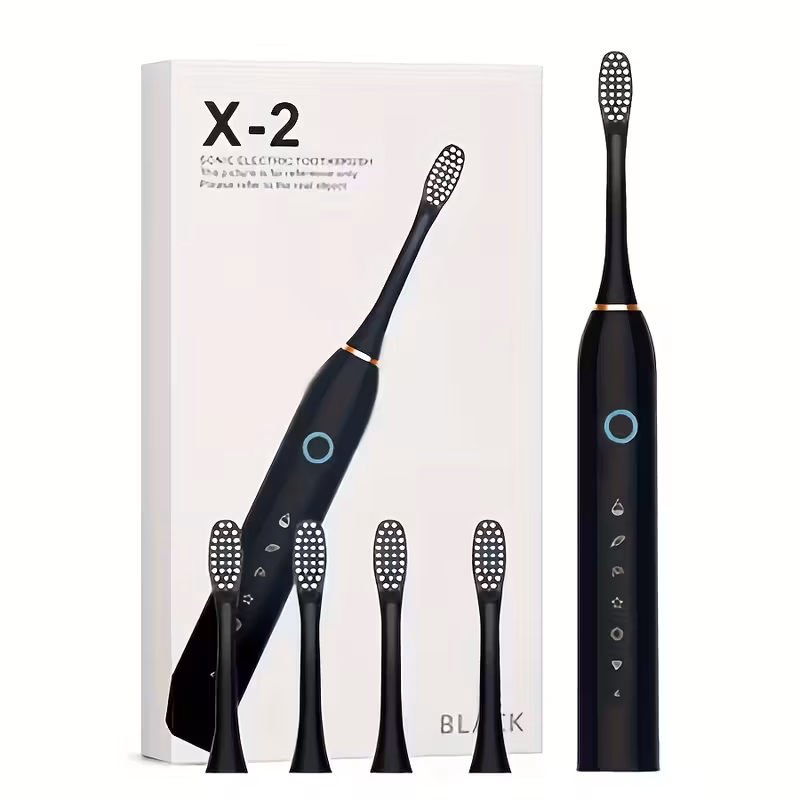 cepillo de dientes el ctrico inteligente con 6   42000vpm y temporizador inteligente limpieza de dientes y enc as cepillo de dientes el ctrico recargable por usb con 4 8   de repuesto cepillo de dientes el ctrico   para adultos   disponibles gran   n de regalo negro   con 4 cabezales de cepillo 10