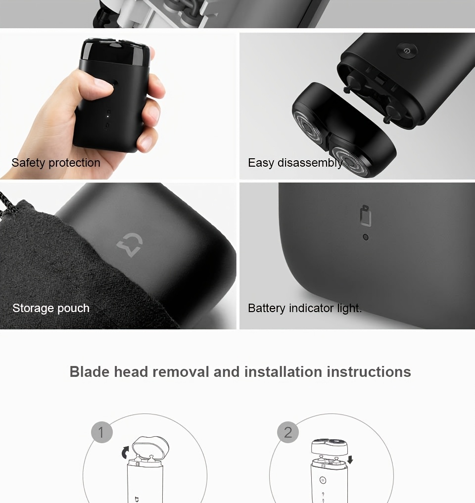 xiaomi mijia   electric shaver portable   wet dry   for men usb rechargeable   stainless   90 min     carry bag mini portable shaver details 3