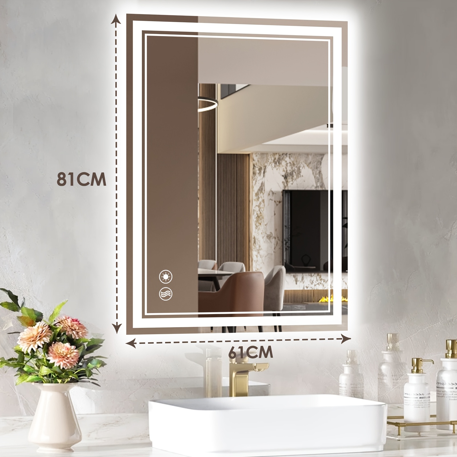 61cm X 81cm Led Mirror For Bathroom With Lights Anti-fogging Dimmable 3 Colors Led Bathroom Mirror With Lights Memory Function Touch Sensor Square Wall Mounted
