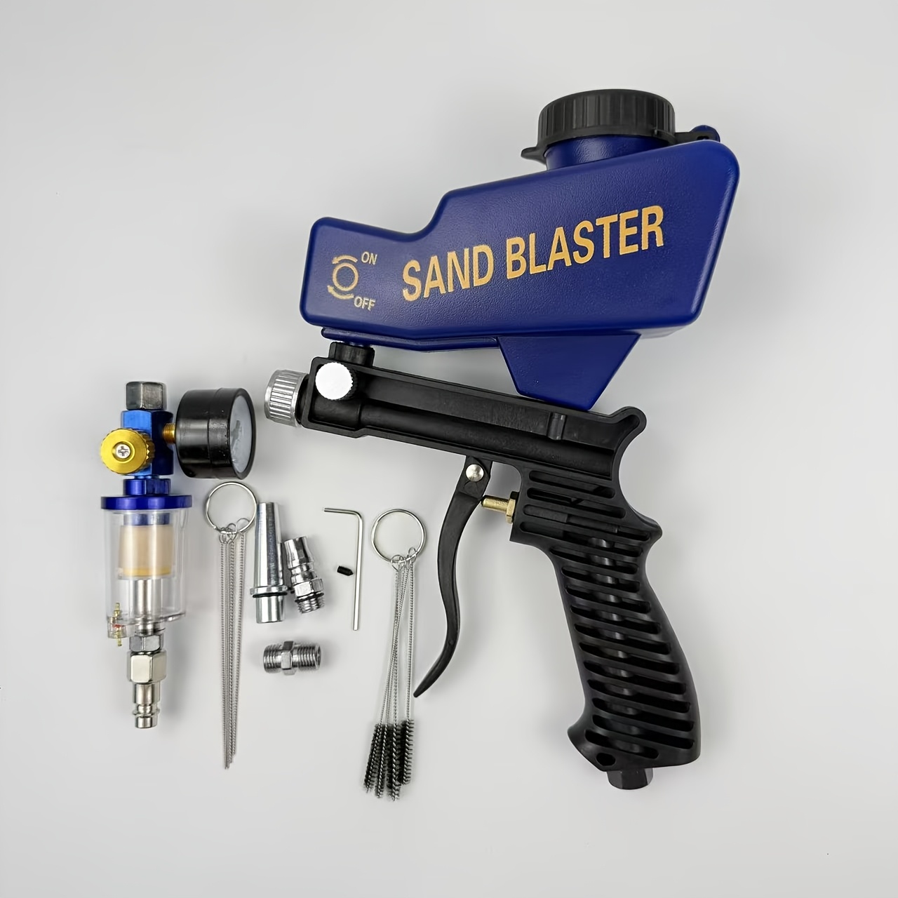 TEMU Pistolet de sablage portable avec pression réglable de 90 PSI, sableuse à alimentation par gravité à prise ergonomique, équipée d'un séparateur