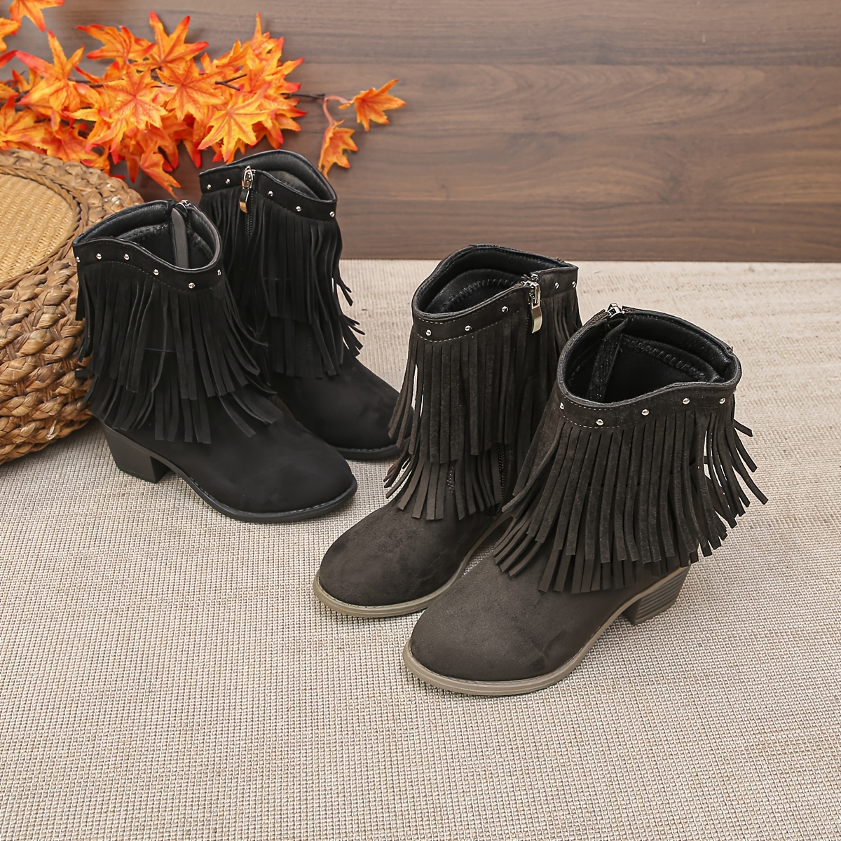 girls fringe boots toddler kids western cowboy boots side Temu