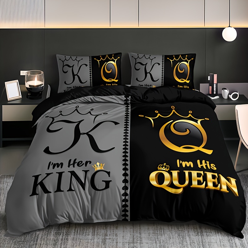 

Crown Themed Duvet Cover Set - 3 Piece Polyester Bedding Set With Digital Print, 1 Comforter Cover & 2 Pillow Shams, Machine Washable, Breathable Fabric, All-season Cozy Bedroom Accessory