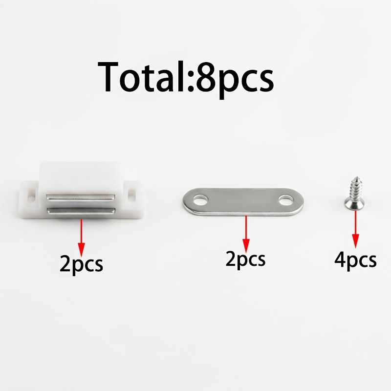 TEMU 2pcs Door Stops And 2pcs Iron Sheets And 4pcs Screws Total 8pcs Strong Cabinet Door White Magnetic, Wardrobe Cabinet Drawer Door Bead Old-style