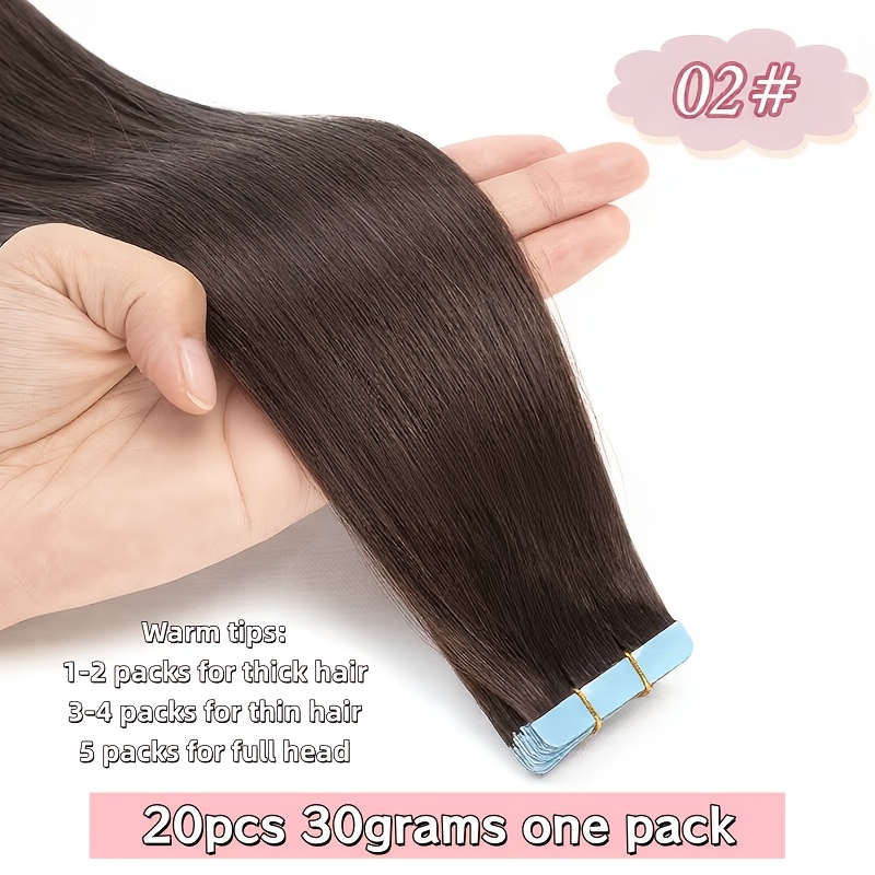 TEMU 20pcs Of Human Hair Extensions, Made From Real Human Hair With Straight Texture, In A Dark Brown Shade Weighing A Total Of 30 Grams. Feature An