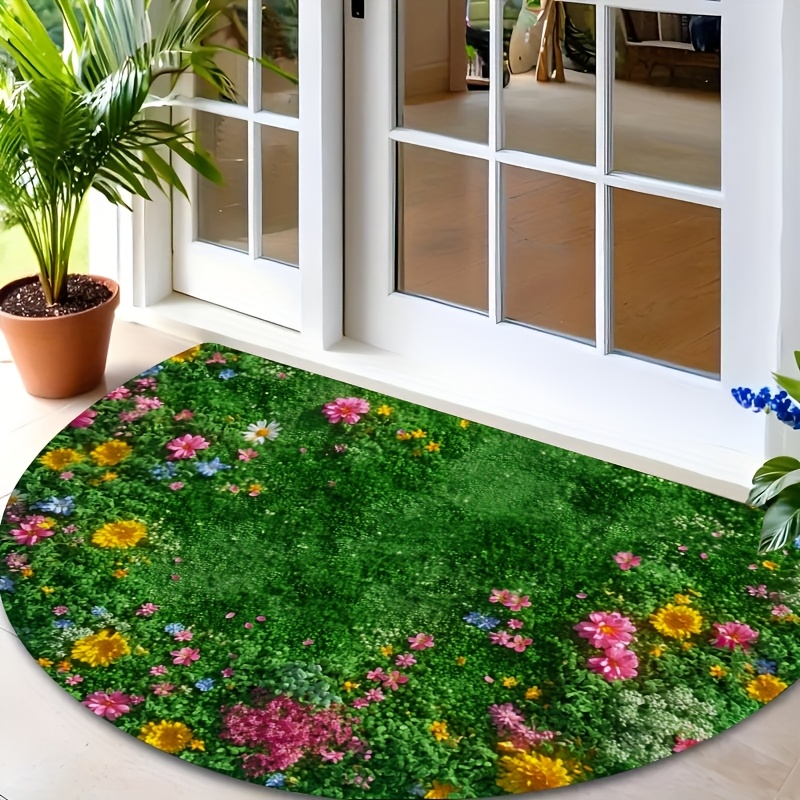 E-shop 1 Stück Goldener Diamant-Veloursstoff mit üppigem grünen Wiesenhintergrund, verziert mit lebendigen Blumen in Gelb, Rosa, Blau & mehr. eine