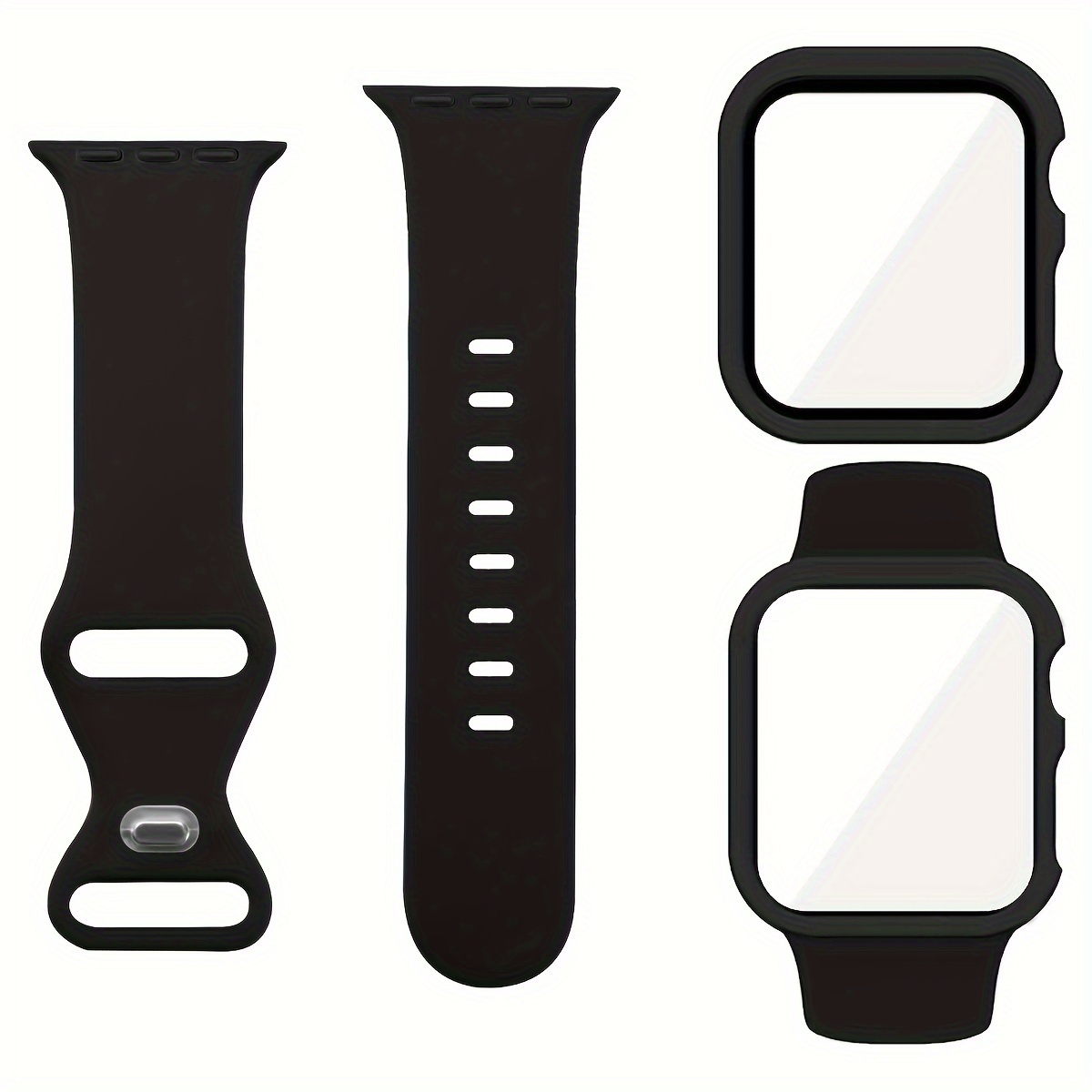 2pcs set men women cute soft silicone sport watch strap comfortable adjustable waterproof wristband 2 in 1 screen protector ultra thin tempered   case for   watch band 38 40 41 42 44 45 46 49mm for   watch series ultra se 11 10   6 5   1 intelligent watch accessories