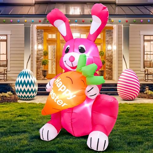 4ft easter inflatables decoration rabbit with carrot built in led lights easter blow up yard decoration for indoor outdoor garden yard lawn decor