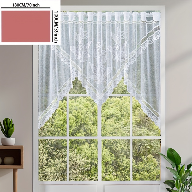 E-shop Exquisites Weißes Blumen-Spitzen-Dreieck-Café-Vorhang - Elegantes Stangen-Einsatz-Design für Küche & Wohnzimmer Dekor, Maschinenwaschbar,