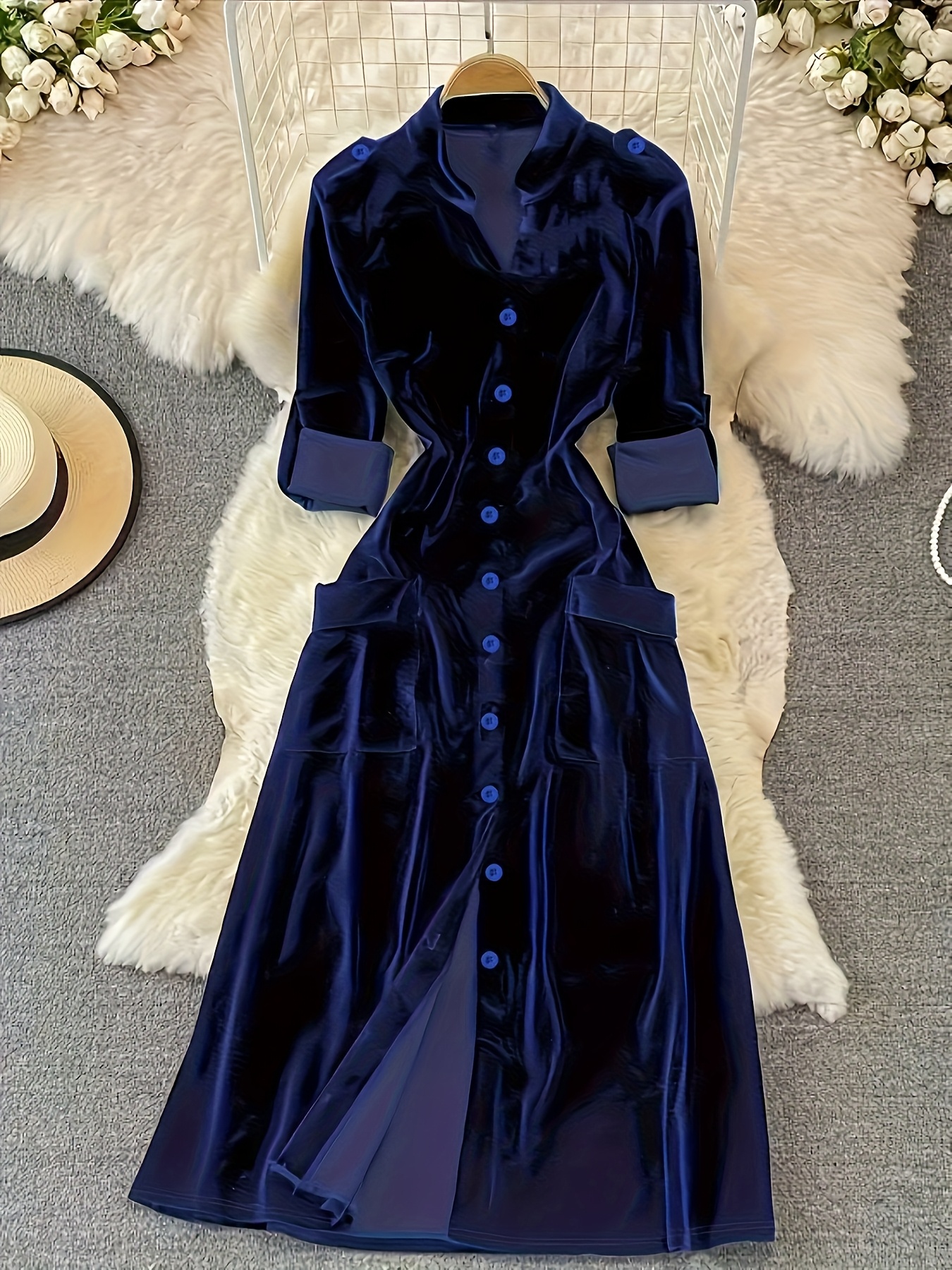 french connection blue bandage dress One sleeve velvet long dress Blue / US 10 main image 1