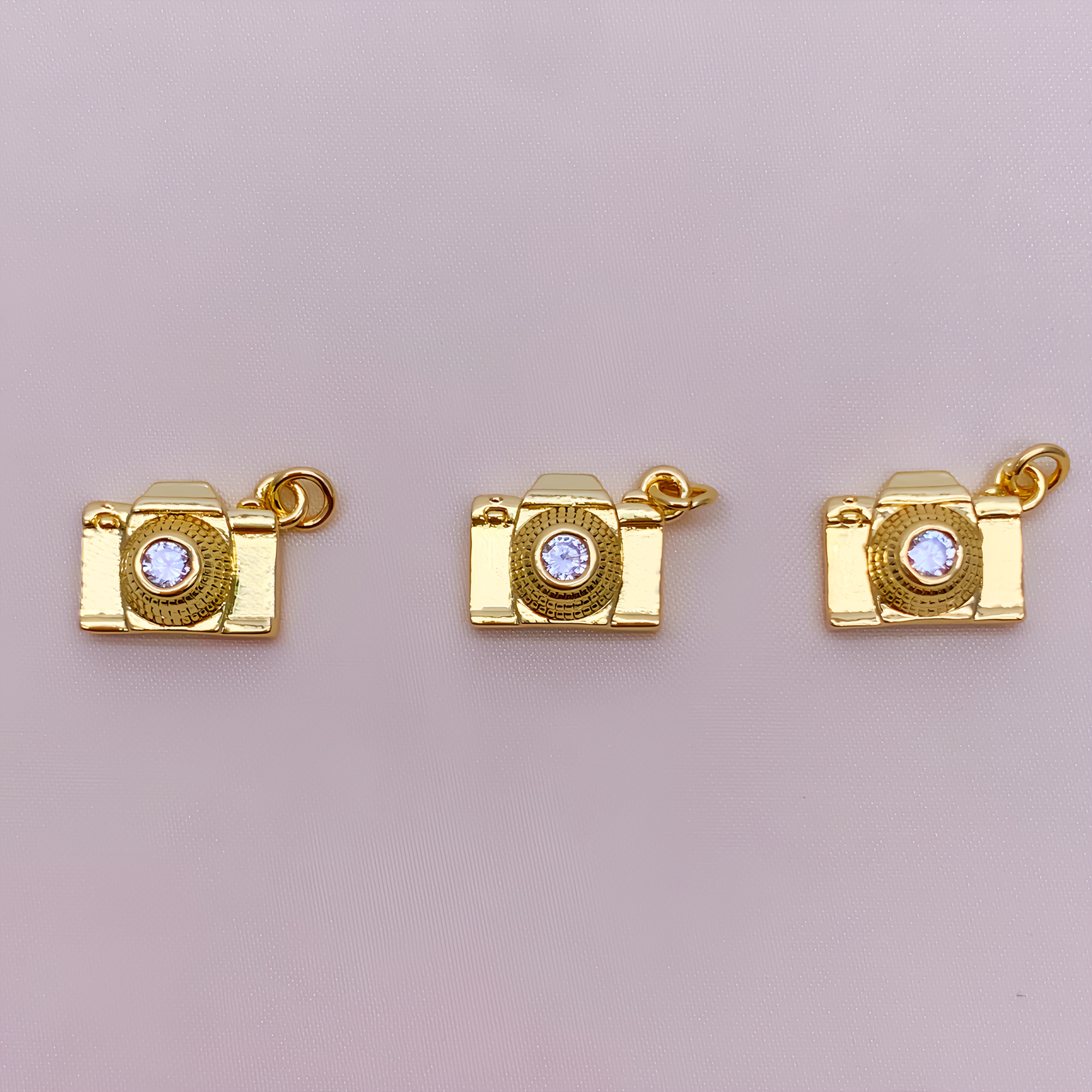 TEMU 3pcs Set, Camera Pendants, 18k Gold Plated, Set With Synthetic Cubic Synthetic Cubic Zirconiaia, For Making, Elegant Design, Suitable For