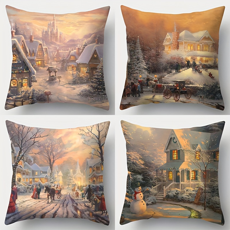 

Christmas Set Of 4, 17.7" Printed Pillowcases , , Polyester Decorative Cushion For , And