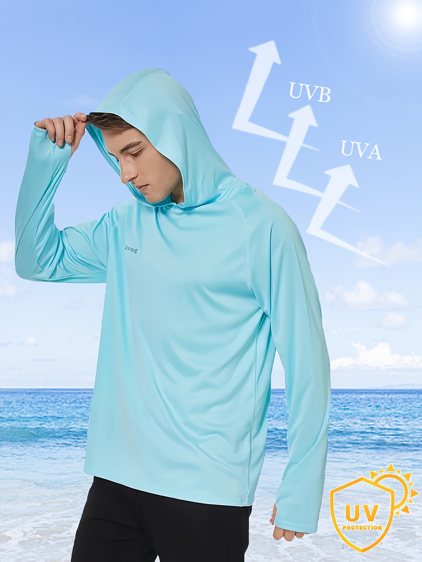 Mens Dry-Fit UPF 50+ Sun Shirt Hooded, Fishing Shirts for Men Long Sleeve, SPF Shirts for Men, Men's Rash Guard Shirts