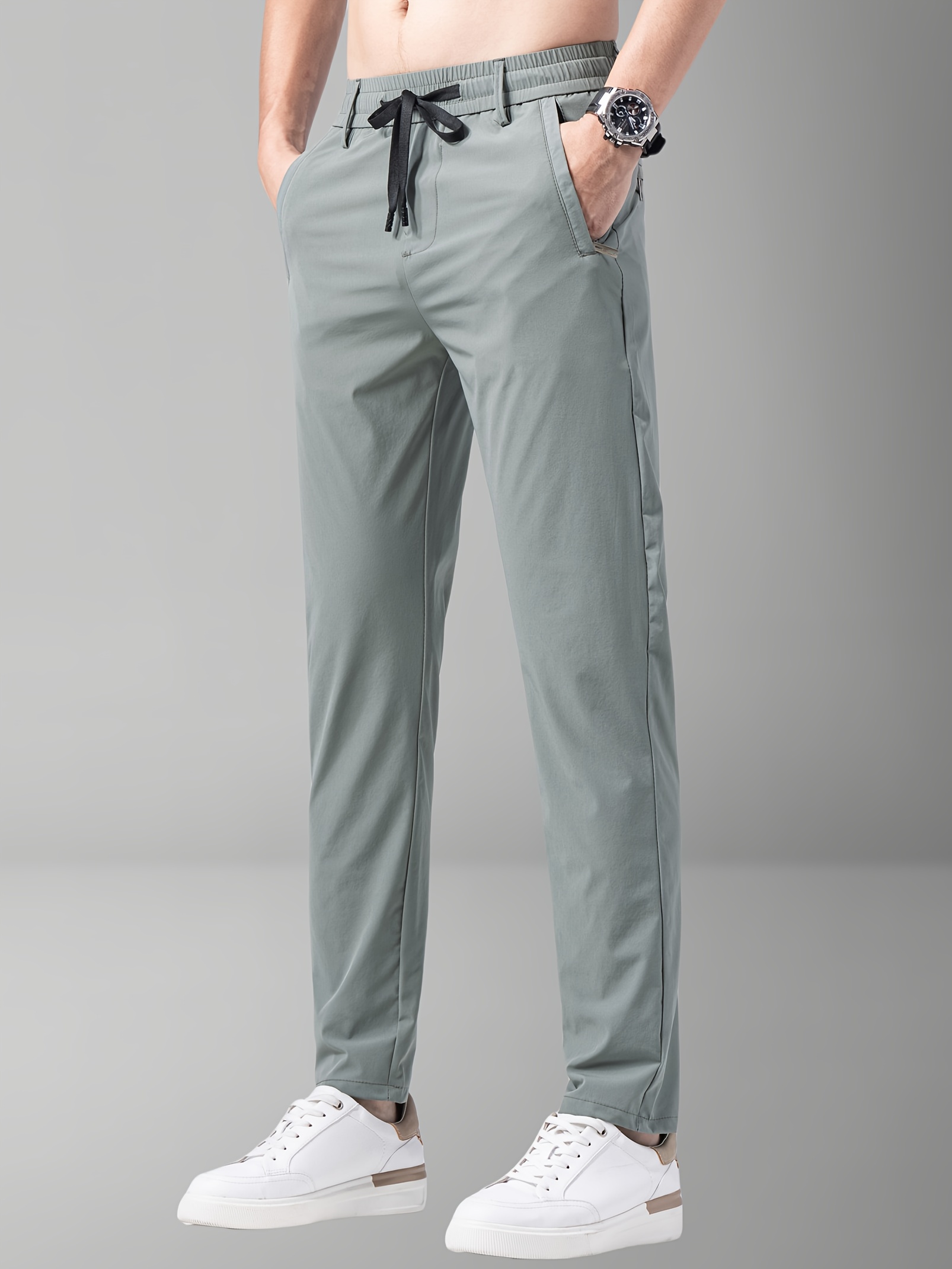 mens summer sports pants gray drawstring waist zippered pockets casual outdoor athletic wear for tennis golf casual athletic wear casual sportswear polyamide fabric details 6