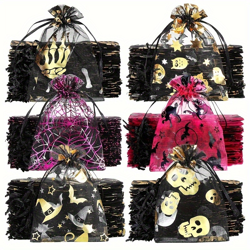 

120pcs 9*12cm Organza Bags Spider Web Print Satin Drawstring Candy Jewelry Bags For Drawstring Gift Bags