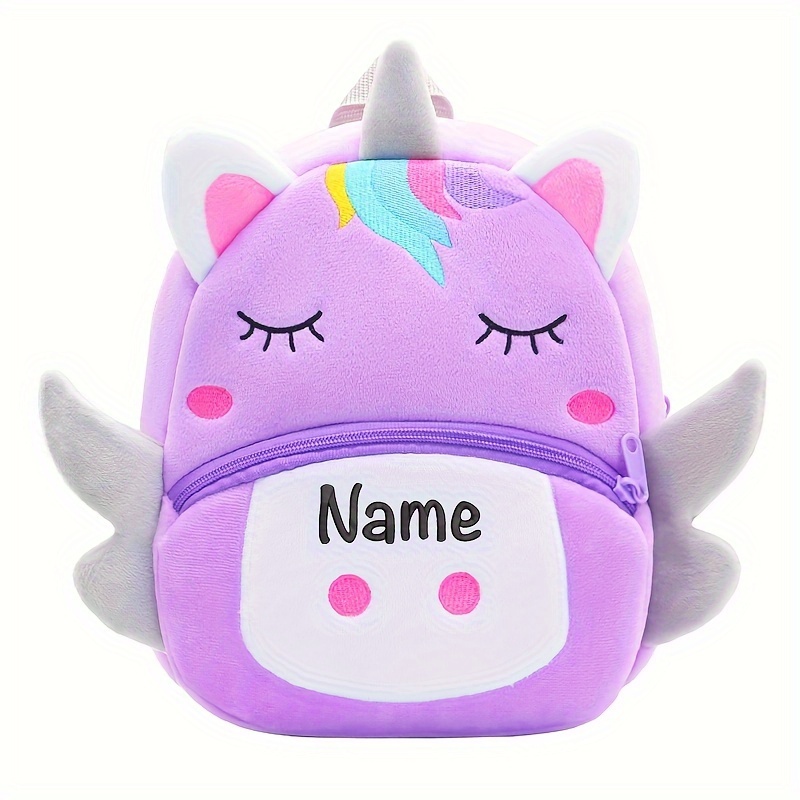 Image of Personalized Name Embroidery Kids Animal Backpacks Cute Backpack Plush Unicorn Mini Casual Daypack For Girls Boys