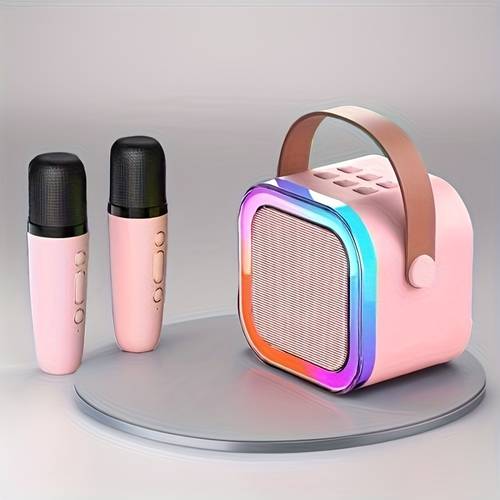 k12 karaoke portable speaker with 2 wireless microphones home party singing companion outdoor picnic music player high for listening experience led colorful lights birthday gift