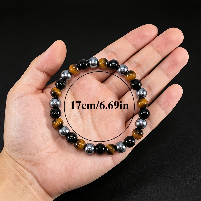 Three Types of Stones Bracelet: Tiger's Eye, Obsidian, Black Stone