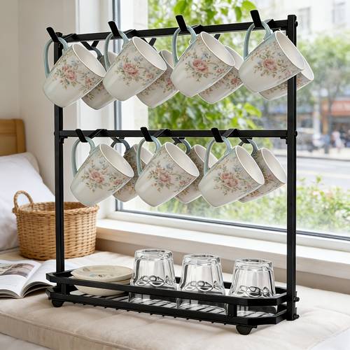 large coffee mug holder stand countertop tree rack for 14 mugs 2 tier counter display storage metal wire tea cup holder for coffee station kitchen organizer not included mugs