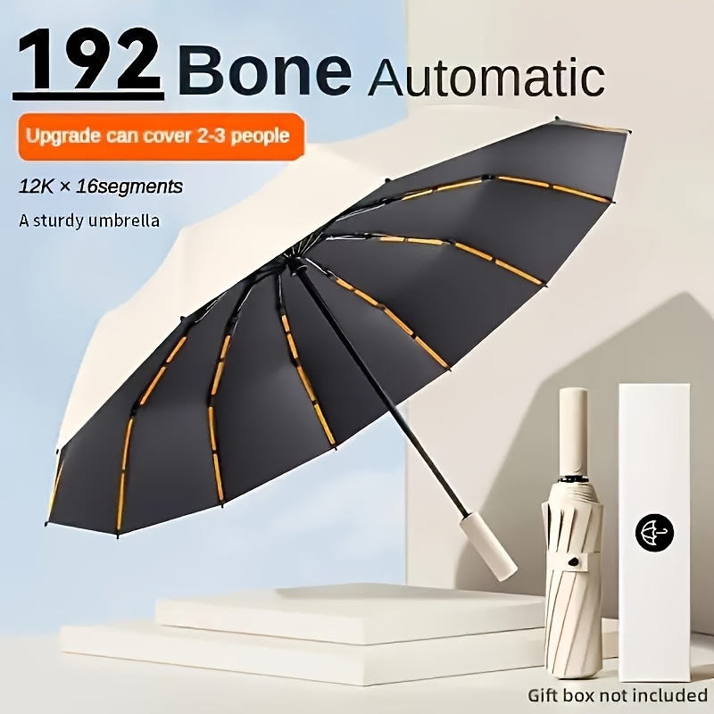 

1pc Mature 192-bone Automatic Umbrella, Upf50+ Sun And Rain Protection, Wind-resistant, 26 Ribs, Stainless , Plastic & Glass Fiber, Foldable Design For 2-3 People, Ideal For Daily Use