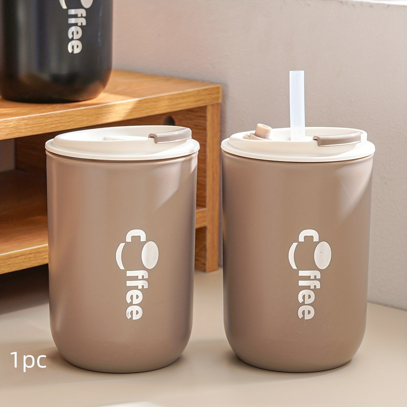 TEMU 1pc 500ml/16.9oz Coffee Mug With Straw And Lid, Portable Water Cup, Gift For