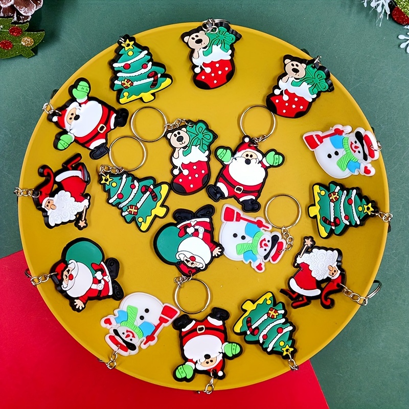 

48pc Christmas Pvc Keychain Set - Themed Santa, Snowman & Christmas Tree Novelty Key Rings With Ring For Decoration - No Power Required Women's Key Chains For Gifting And Personal Use