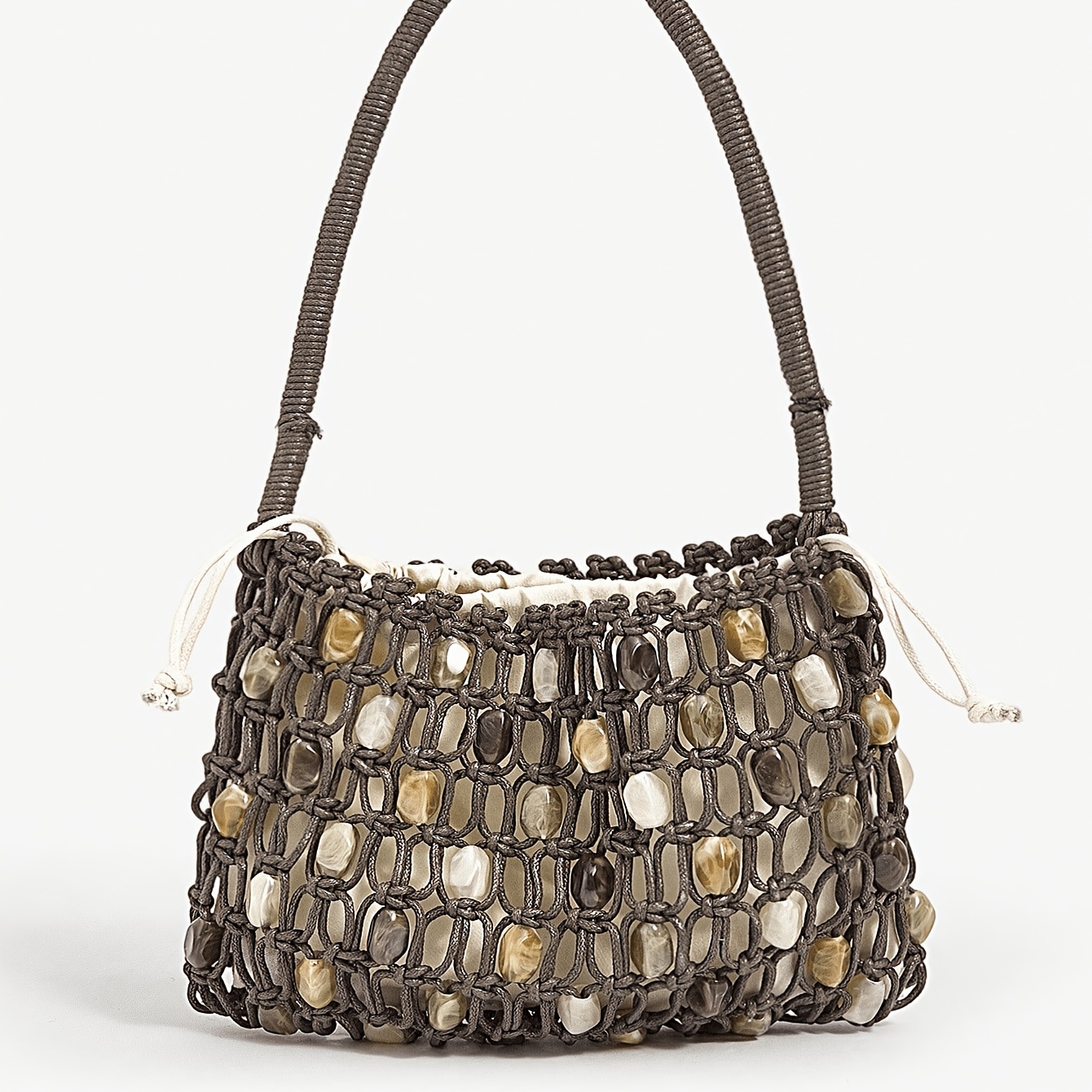 TEMU Mini Fashionable And Elegant Women's Handbag, Hand-beaded Woven Vacation Beach Bag, Versatile And Trendy Women's Tote Bag, Shopping And Casual
