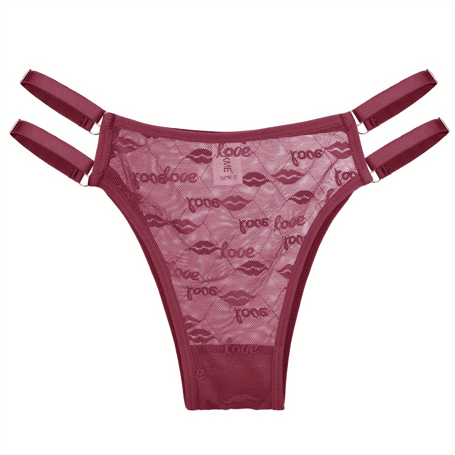 1-Pack Sexy Japanese-Style Lace Lips LOVE Double-Strap Panties | Adjustable Hollow Low-Waist Women'S Triangle Panties with Fashion Buckle