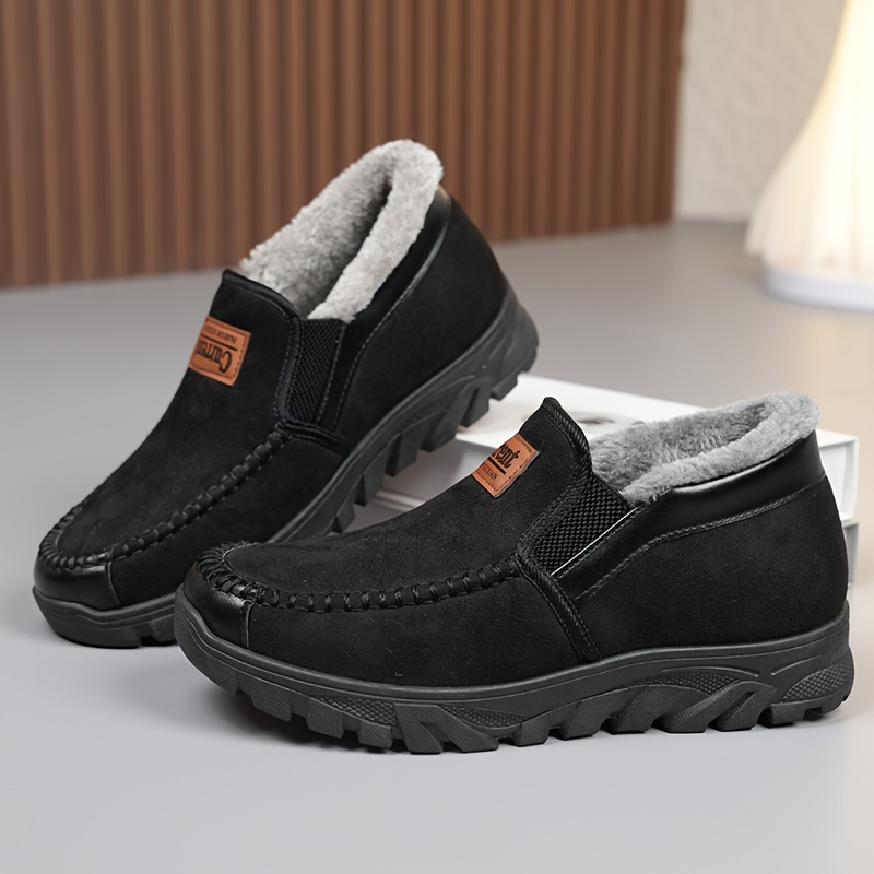 mens winter slip on ankle boots plush fleece lined thermal lining