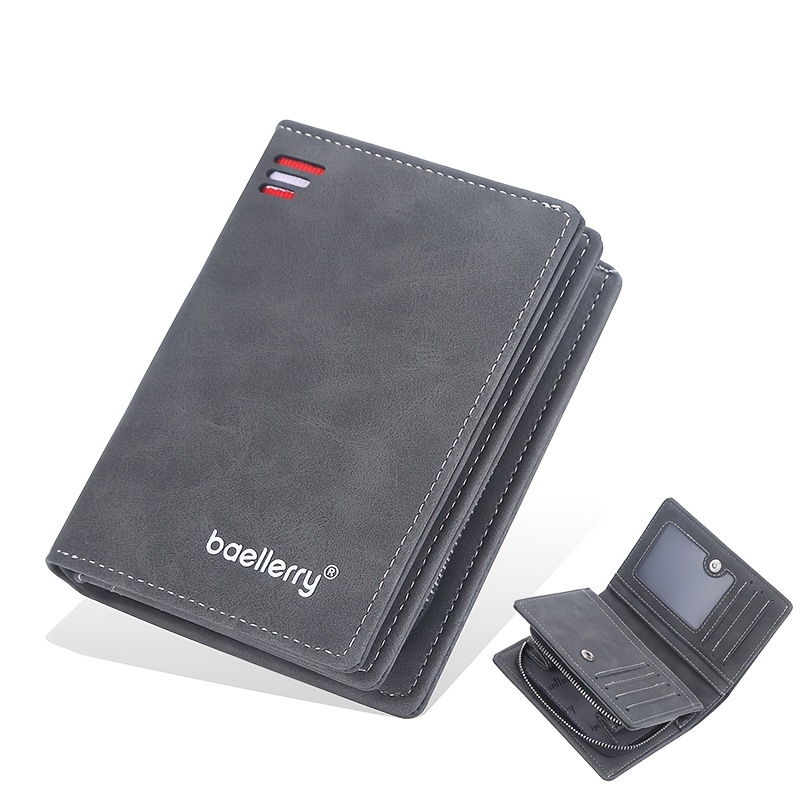 TEMU 1pc/baellerry Men's Business Vintage Short Wallet With Multiple Card Slots, Pu Closure, Bank Card Holder, And Zipper Coin Purse