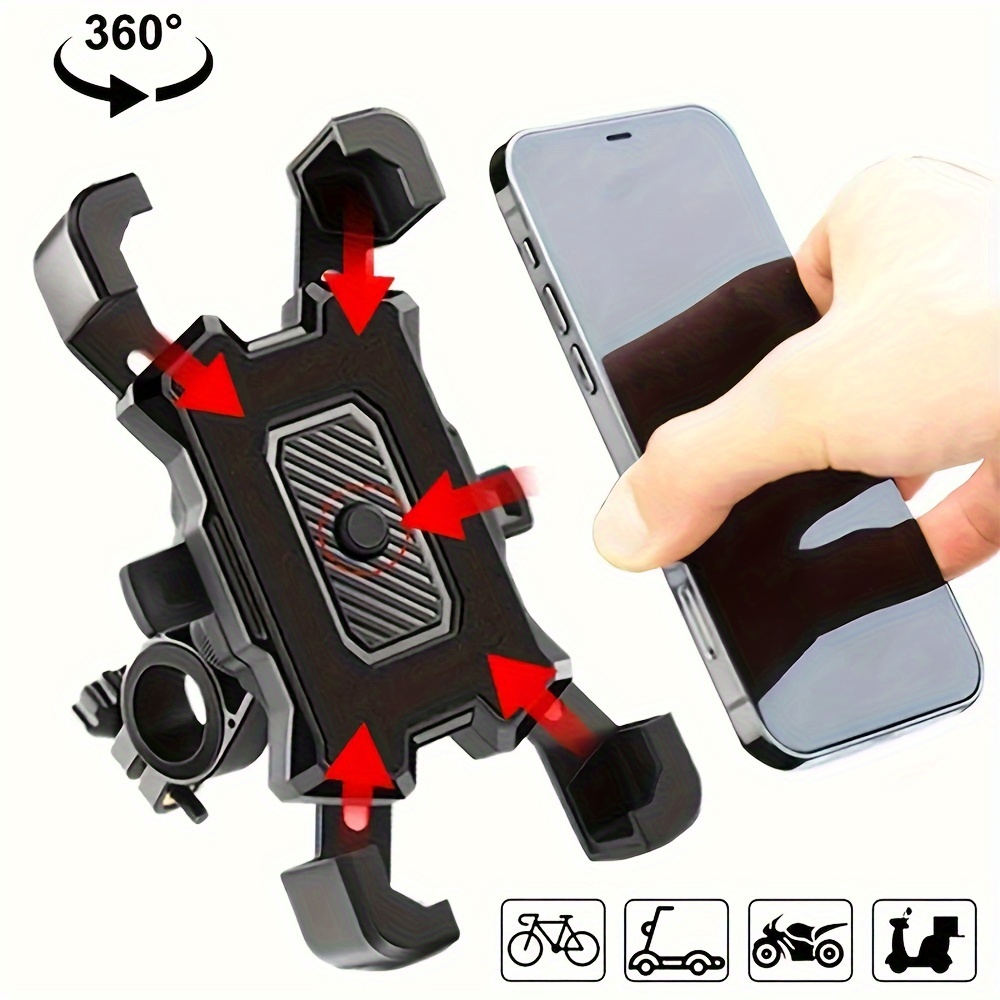 

1pc Universal Bike Phone Mount, Abs Material, 360° Rotatable, Adjustable Motorcycle/electric Bicycle Handlebar Holder, Shockproof, Compatible With 4.8-6.8 Inch Mobile Phones, Case Friendly