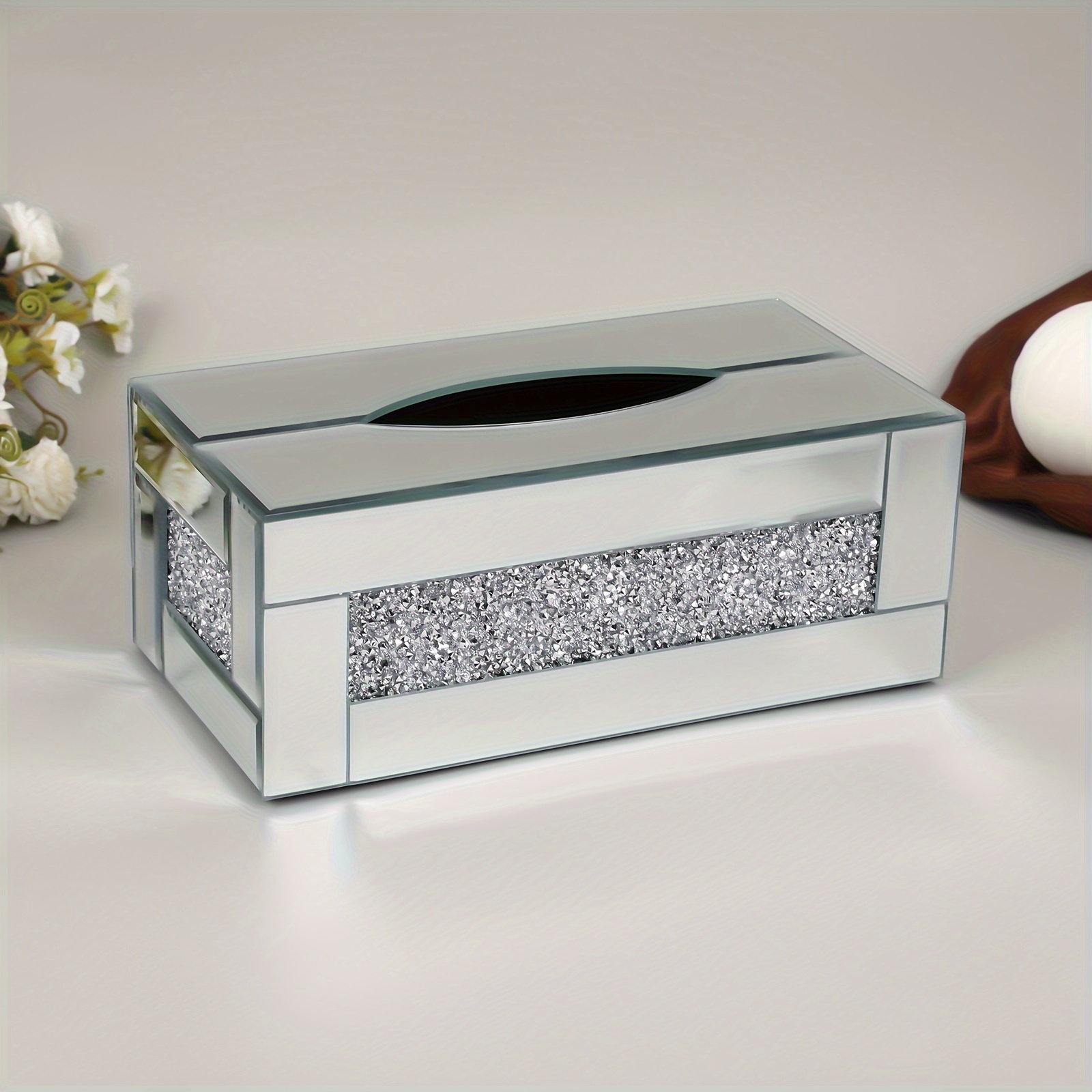 

1pc, Embellished Paper Towel Box, Toilet Paper Towel Box, Bathroom Room Bedroom Paper Towel Box, Crystal Glass Material Paper Towel Box