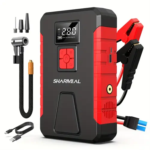 4500a peak automotive jump starter 150psi tire inflator air compressor car jump starter emergency battery booster compressor with real time pressure monitoring led safety light usb c power bank
