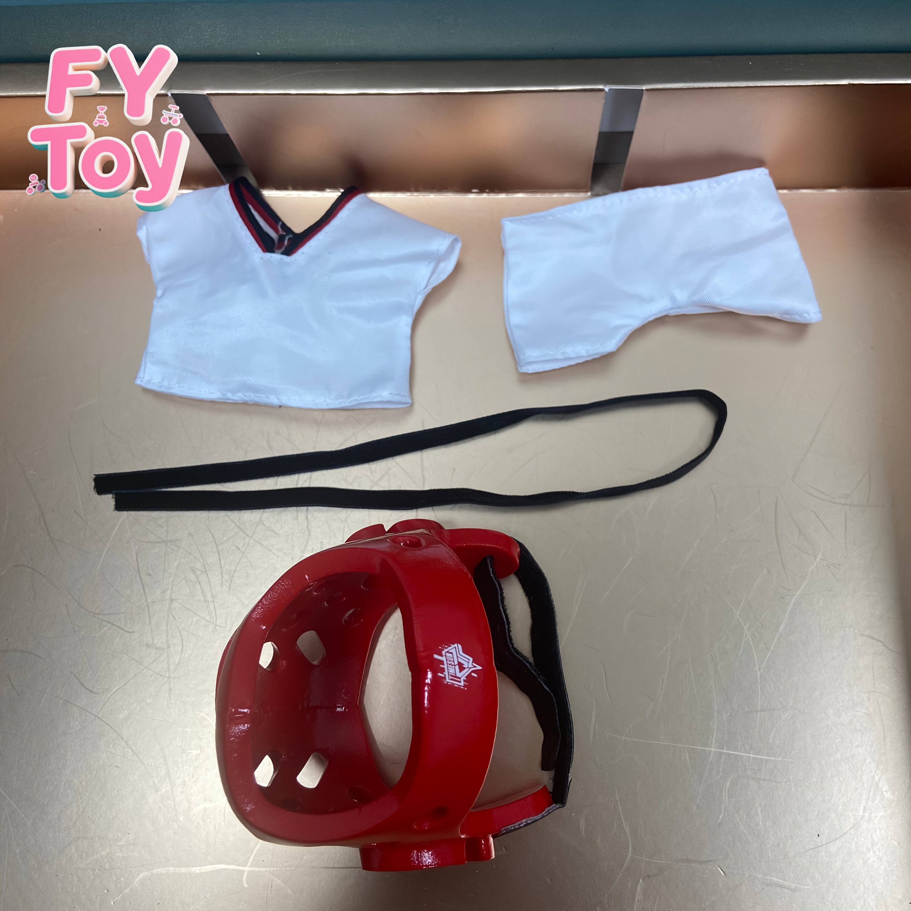 Taekwondo Suit 4pcs: Helmet + T-Shirt + Shorts + Belt. The Helmet Belt Is Firm And Not Easy to Break.   Loosened Or Tightened And Adjusted At Will. Pretend to   In a Taekwondo Competition Compatible with LABUBU,   Equipment,  , Protective Gear,  ,   Materials, Flexible Fabric, Martial Arts Uniform, Training Equipment,   Training, Fitness Enthusiasts
