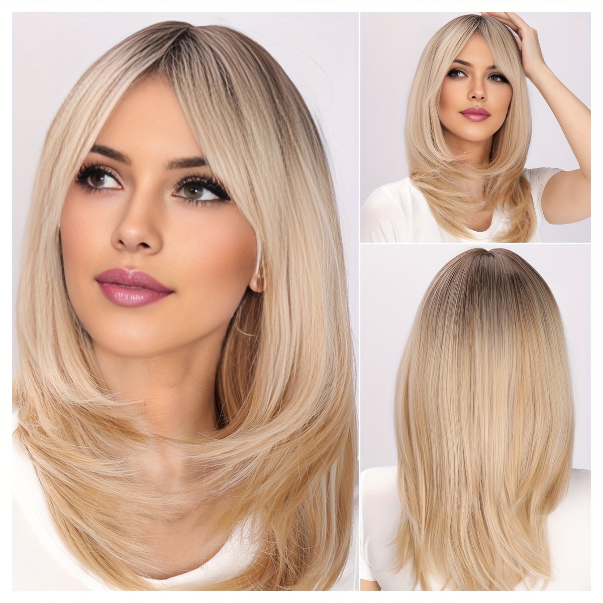 

Natural Straight Blonde Ombre Medium-length Hair Synthetic Fiber Wig, Elegant And Artsy Style, For Parties And Daily Wearing, Breathable, Comfortable And Easy To Care For, 20 Inches