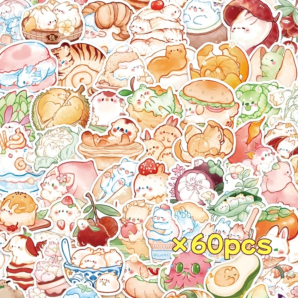 Image of 60pcs Hand Drawn Fruit And Animal For Wall Laptop Bike Car Bumper Helmet Water Bottle Small Stickers
