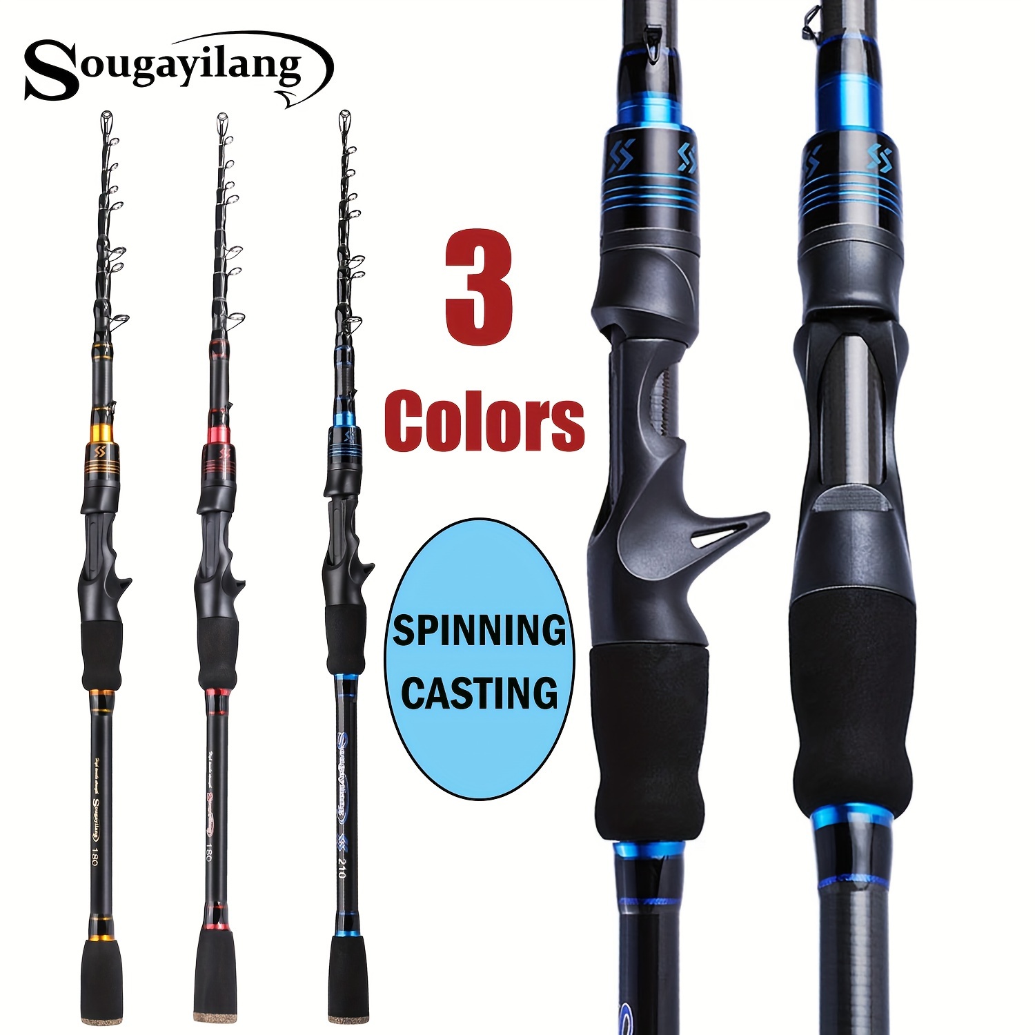 Sougayilang Spinning Fishing Rod 6.82ft Carbon Fiber - Temu