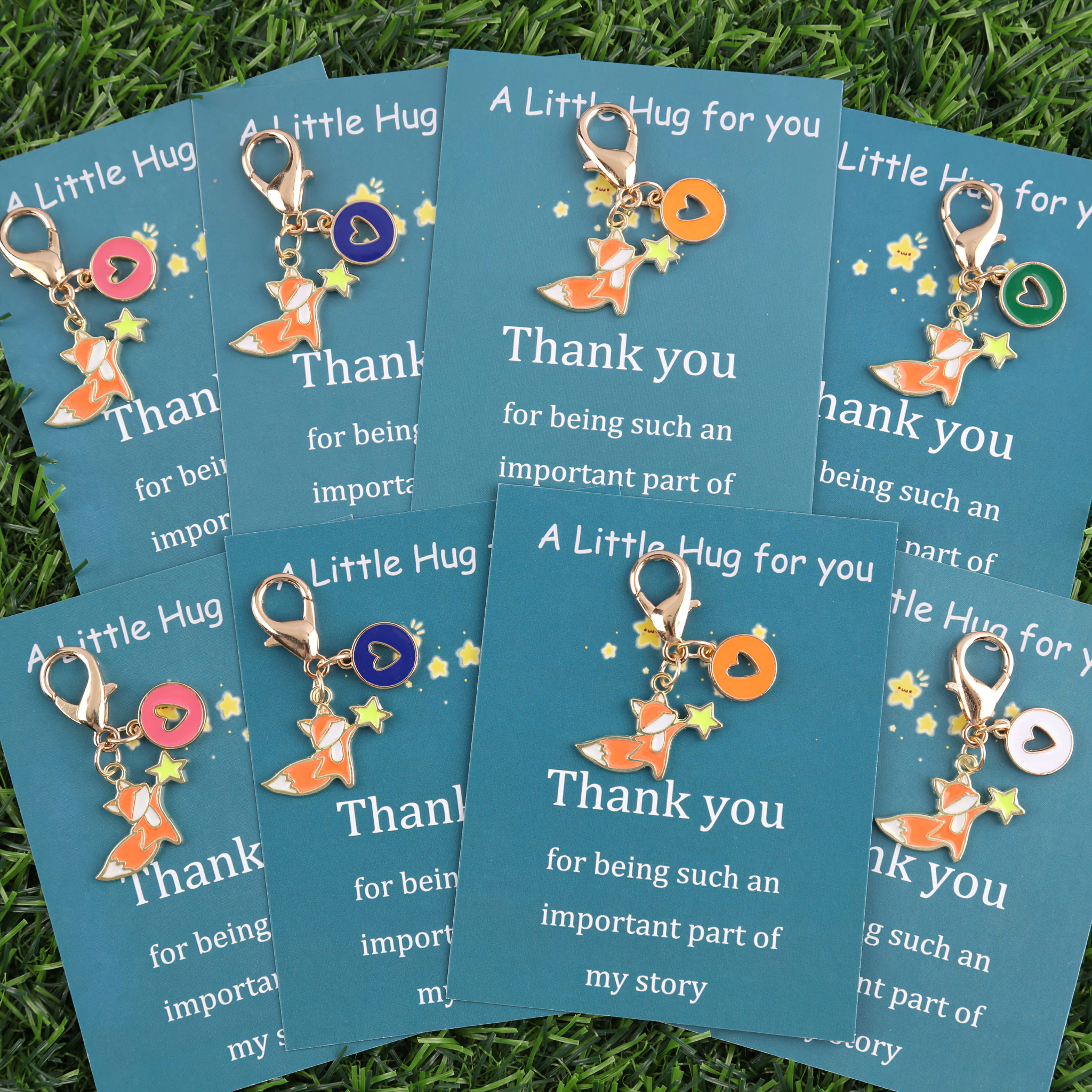 TEMU 8pcs Set Of Fox Heart Keychain Set With Pocket Hug Card, Backpack Hanging Decoration, Suitable For Birthday Parties, Weddings, Holiday Parties,