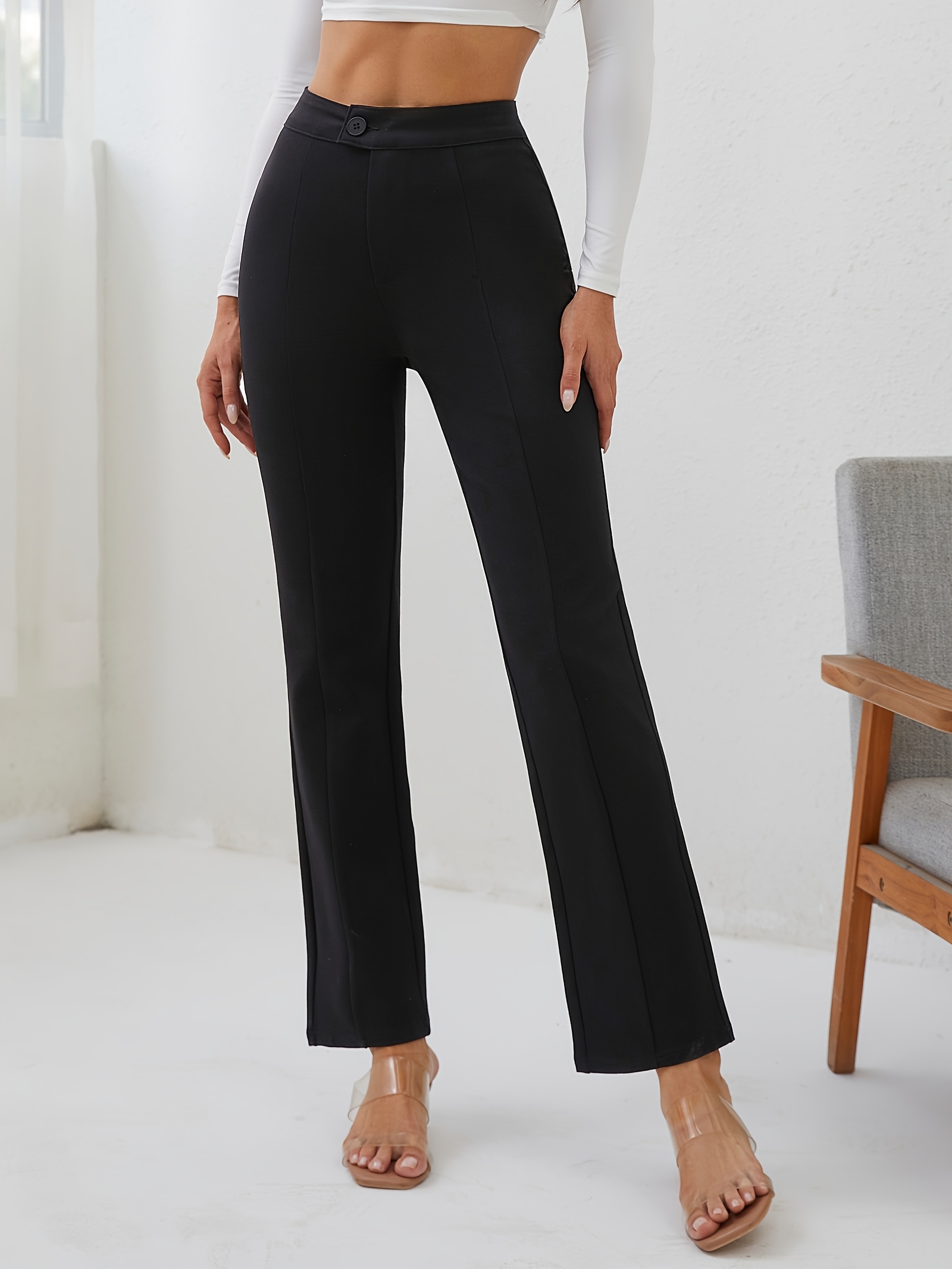 Solid Tailored Pants, Casual Wide Leg Work Office Pants, Women's Clothing
